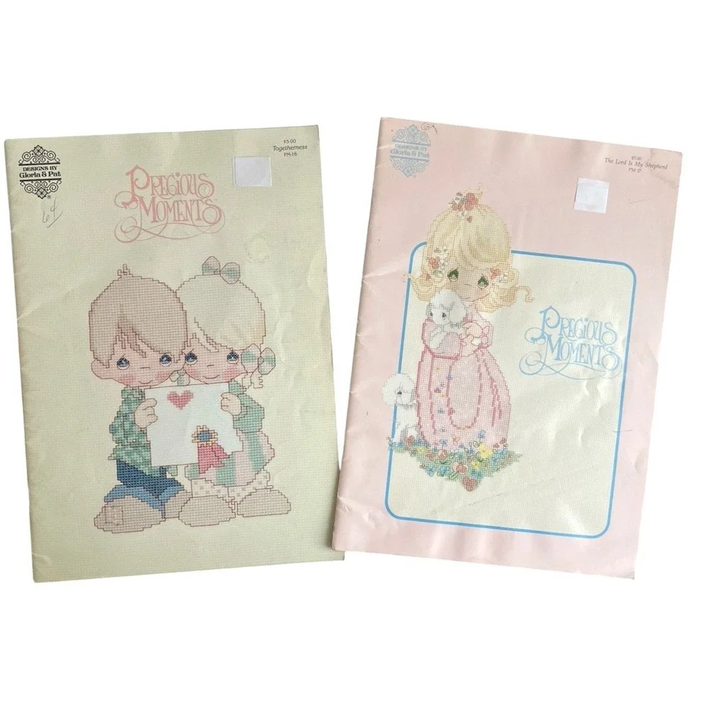 Lot of 2 Precious Moments Cross Stitch Booklets Gloria & Pat Designs PM 16 PM 17